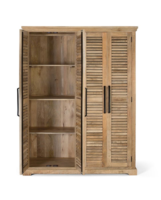 GINER Y COLOMER Armadio en bois de mangle massif naturel, 4 portes avec penderie et étagères réglables, 190 x 150 x 50 cm